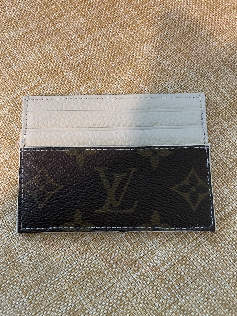 Upcycled Monogram Card Holder with White leather Interior